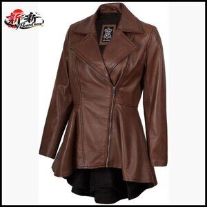 Real Lambskin Leather Peplum Jacket Women Fitted Long Sleeve